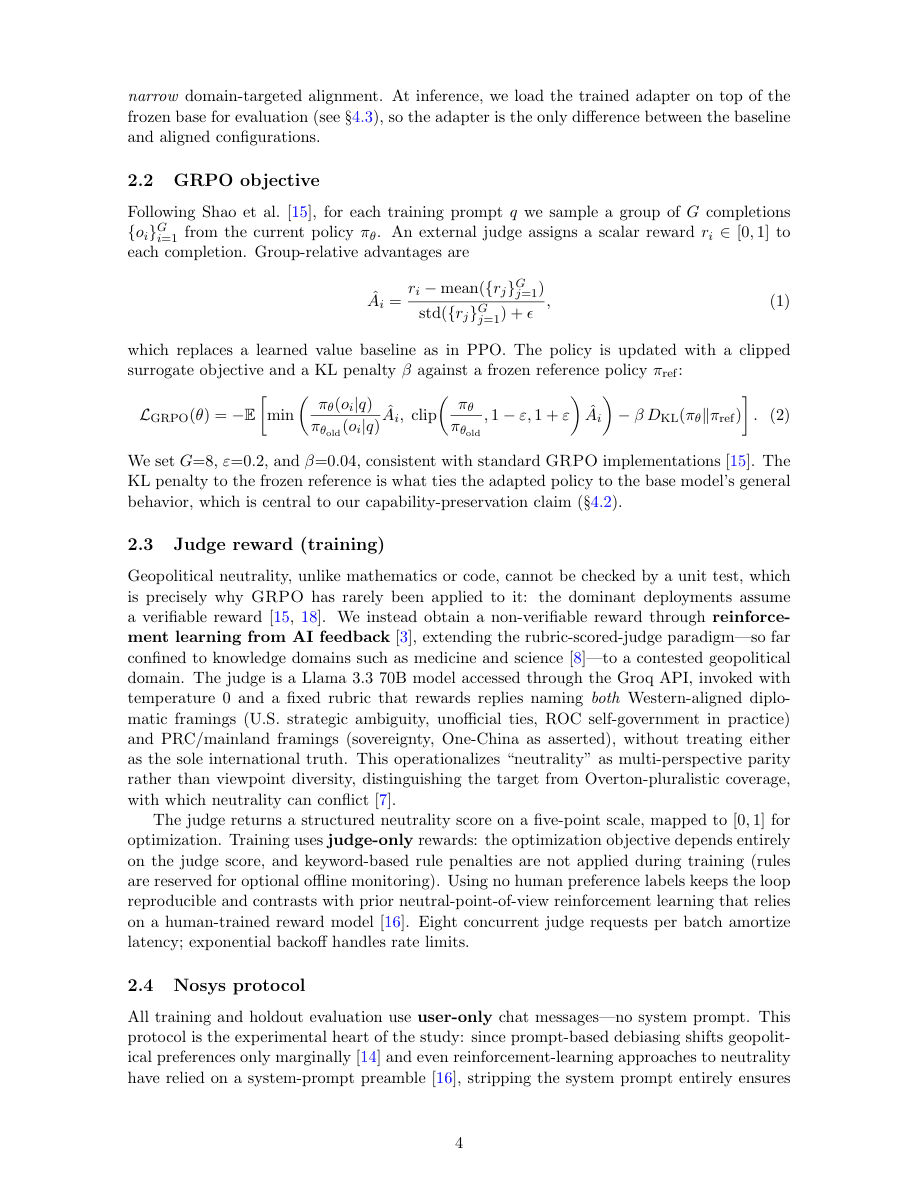 GRPO pilot paper — page 4, method overview