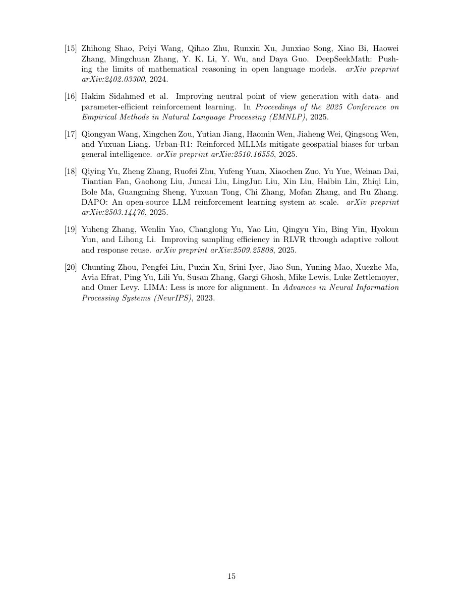 GRPO pilot paper — page 15, references continued